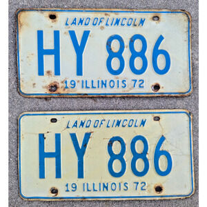 Vintage Illinois 1972 License Plate Land of Lincoln Pair Expired